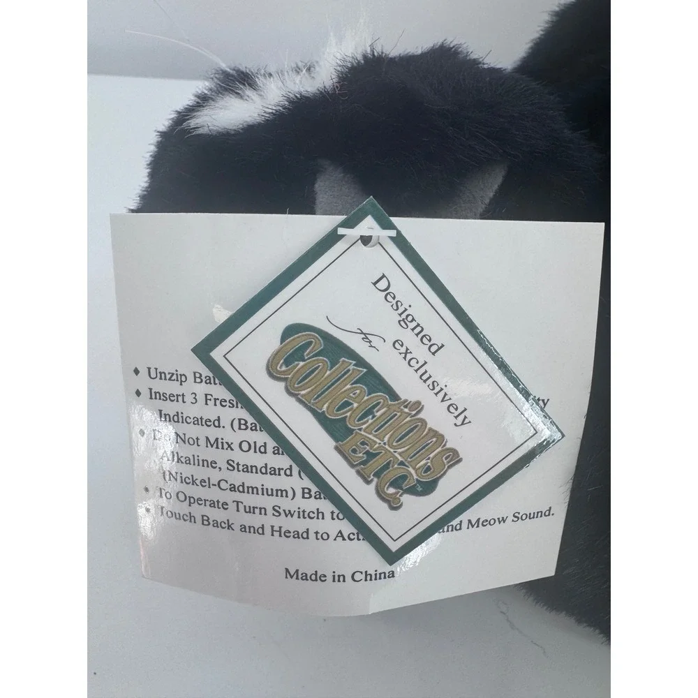 Collections Etc Cat Plush Black White Purring Stuffed Animal Toy 13013 New